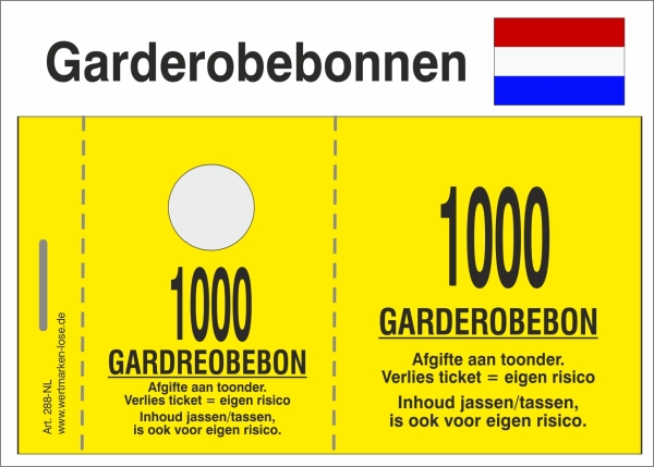 NL - 1000 Garderobebonnen - "neutral", 14 mm Bügelloch